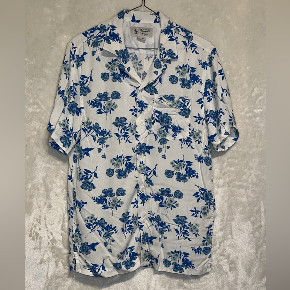 Floral Blue and White Men's Shirt